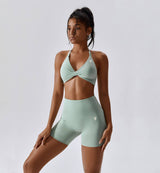 Revive Halter Neck Twist Sports Bra-Shelduck Blue