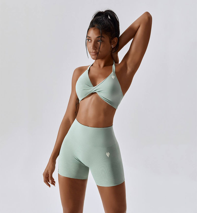 Revive Halter Neck Twist Sports Bra-Shelduck Blue