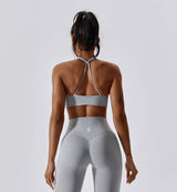Revive Halter Neck Twist Sports Bra-White Smoke