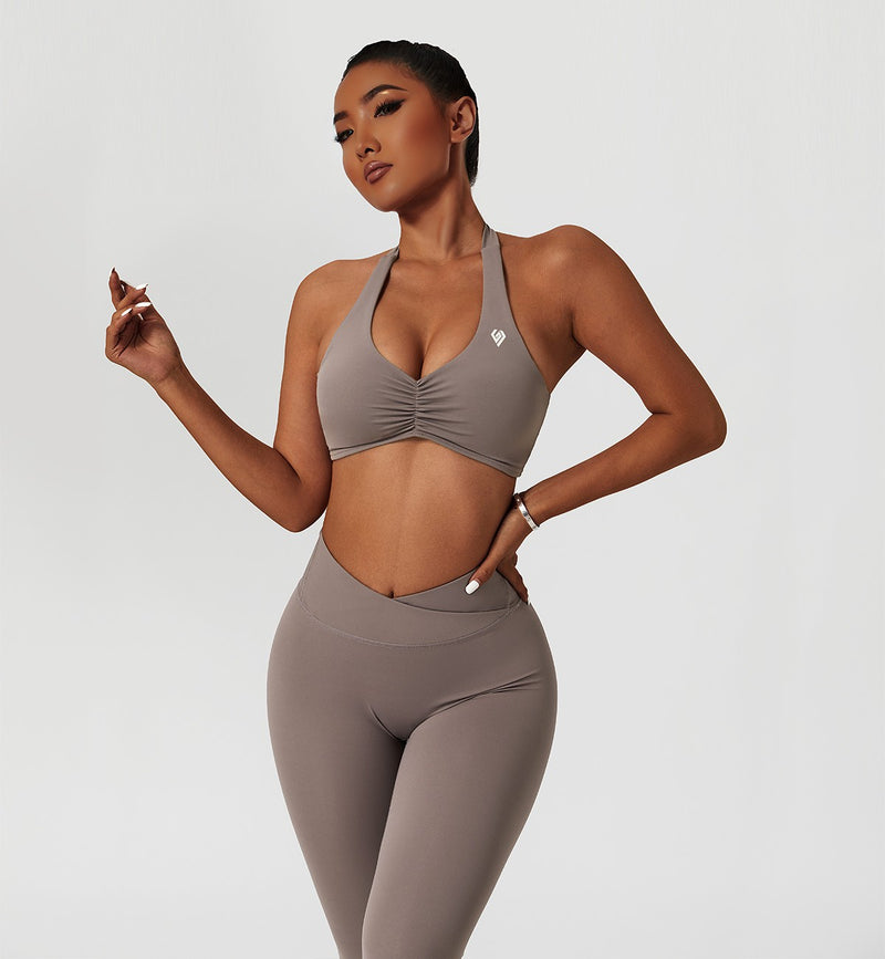 Halter Neck Ruched Sports Bra