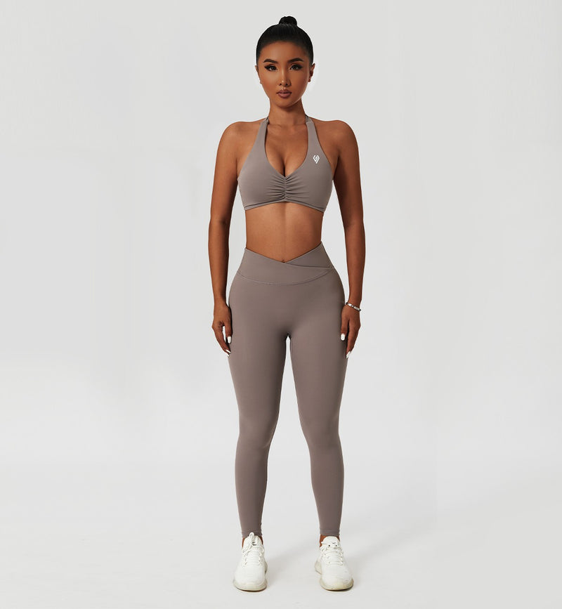 Halter Neck Ruched Sports Bra