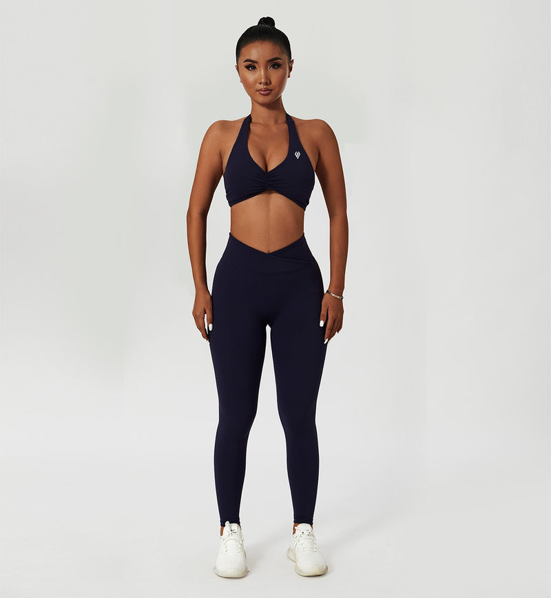 Halter Neck Ruched Sports Bra